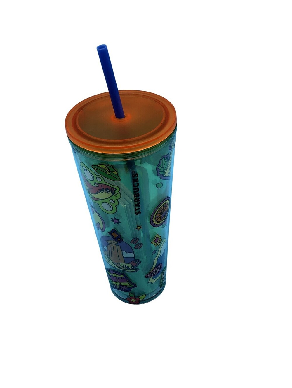 Starbucks Disney Animal Kingdom Tumbler Multicolor Plastic Orange Lid Straw